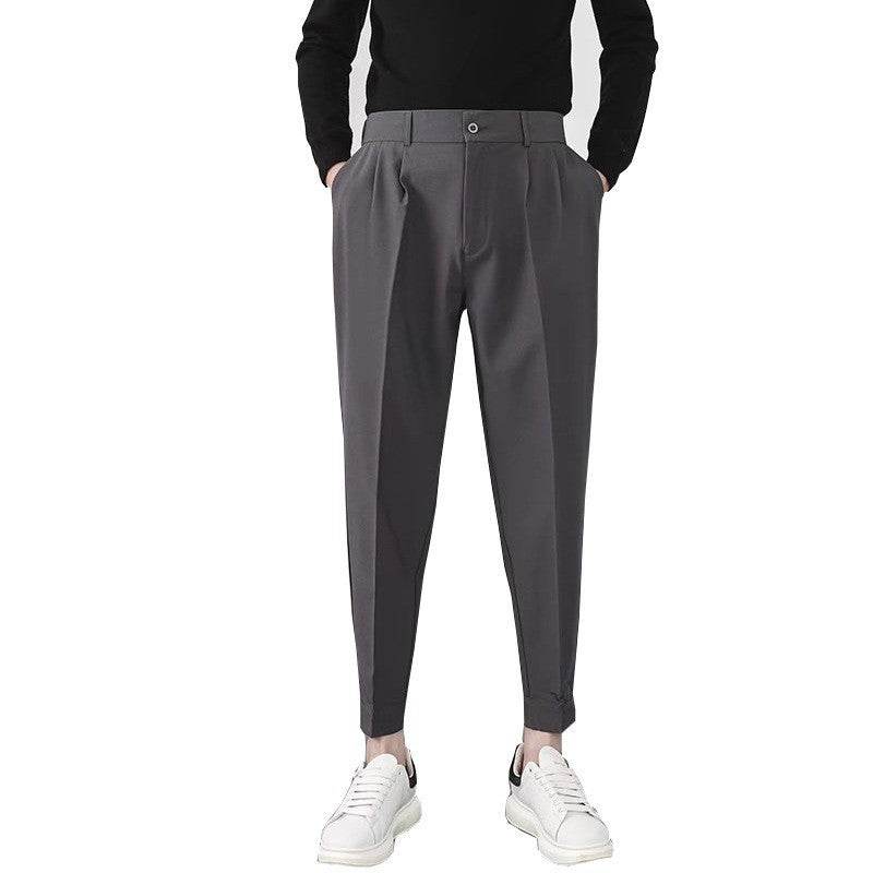 Solid Casual Men's Trousers - Velcro Cuffs, Straight Tube Design - Buy Center