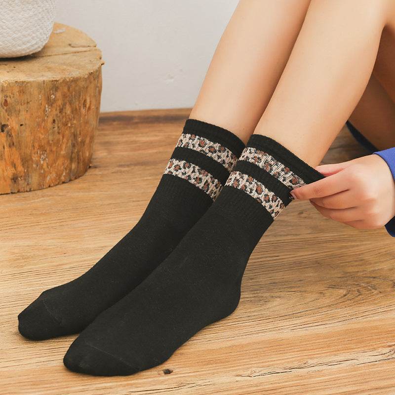 Mid-Calf Leopard Print Socks for Women - Stylish Cotton Comfort 2025 - Buy Center
