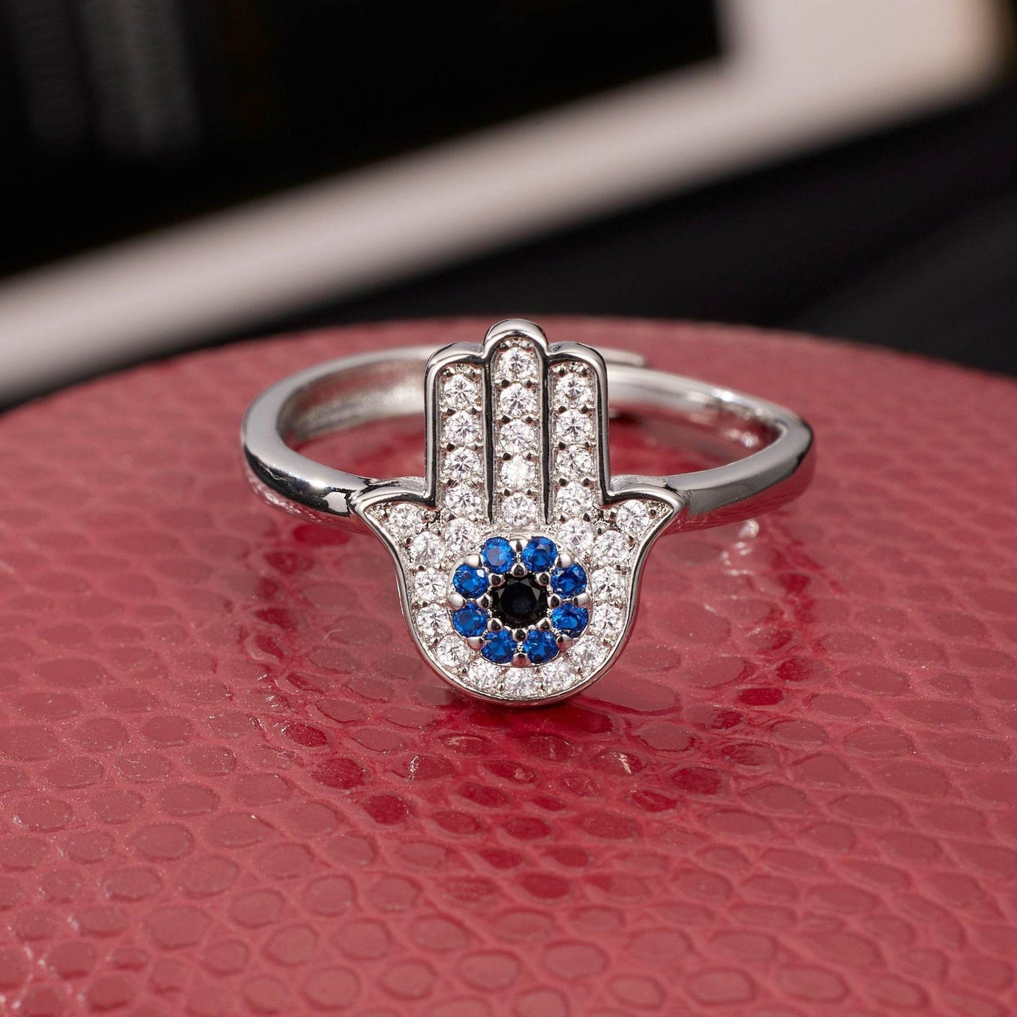 Buy Center Women's Adjustable Open Ring - Simple Blue Micro-Inlaid Design - Buy Center