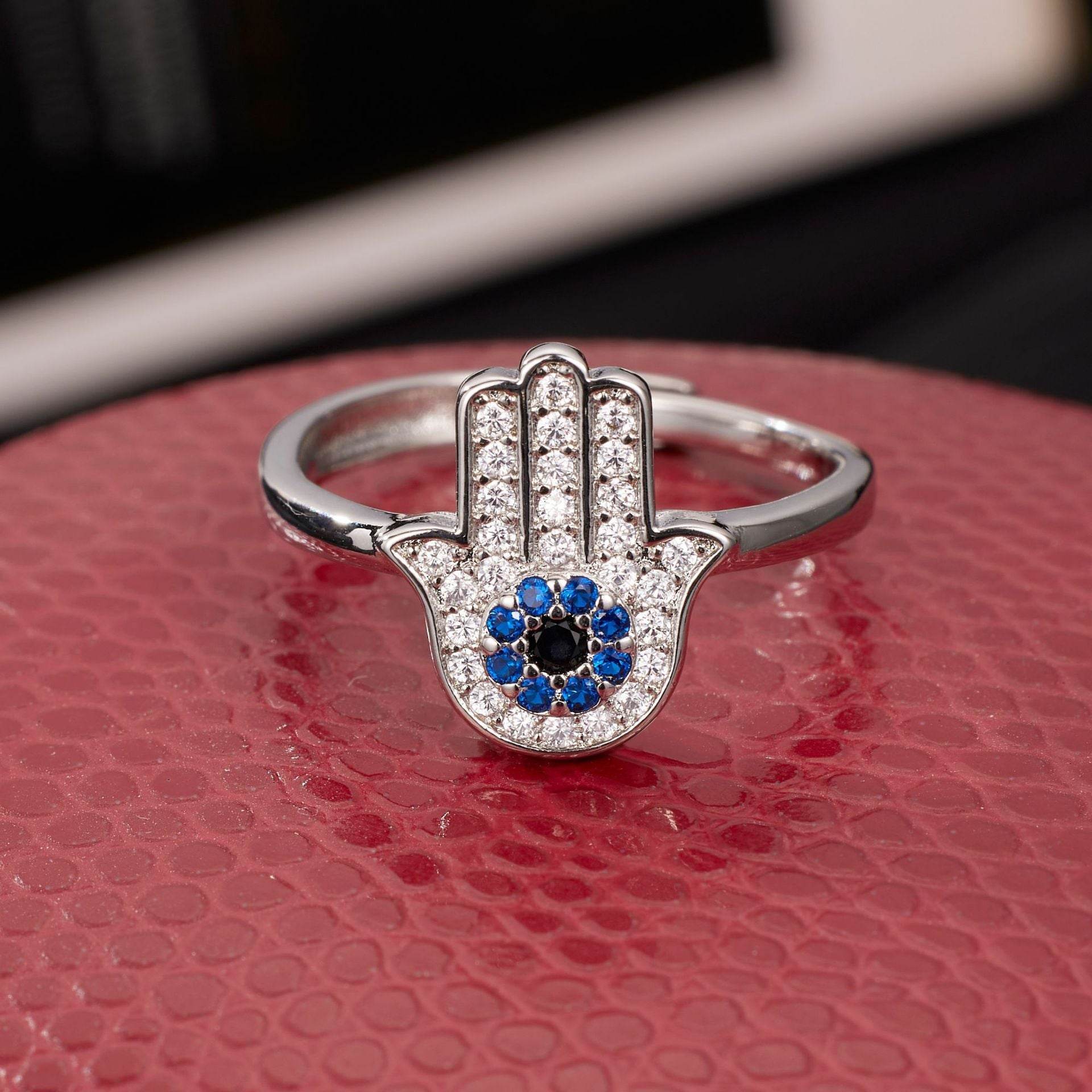 Buy Center Women's Adjustable Open Ring - Simple Blue Micro-Inlaid Design - Buy Center