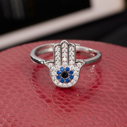 Buy Center Women's Adjustable Open Ring - Simple Blue Micro-Inlaid Design - Buy Center