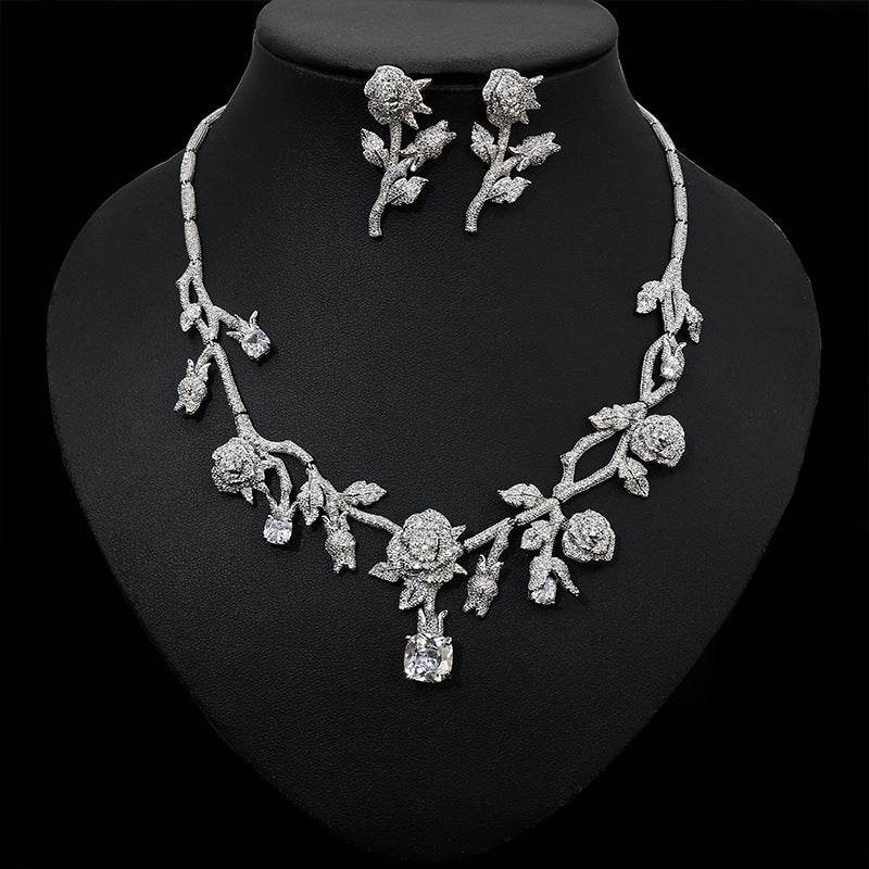 Buycenter Flower Bridal Necklace Earring Set - Elegant Fashion Jewelry - Buy Center