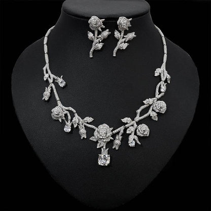 Buycenter Flower Bridal Necklace Earring Set - Elegant Fashion Jewelry - Buy Center