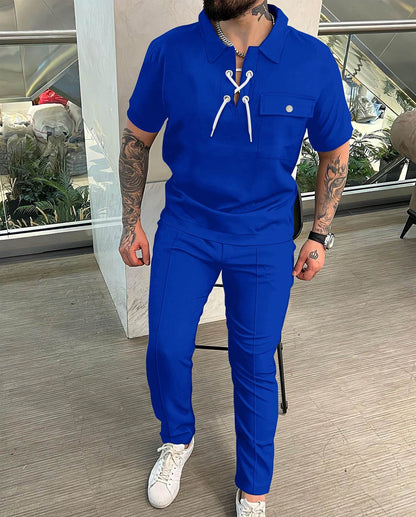 Buycenter Men's Casual Geometric T-shirt and Trousers Set - Short Sleeve - Buy Center