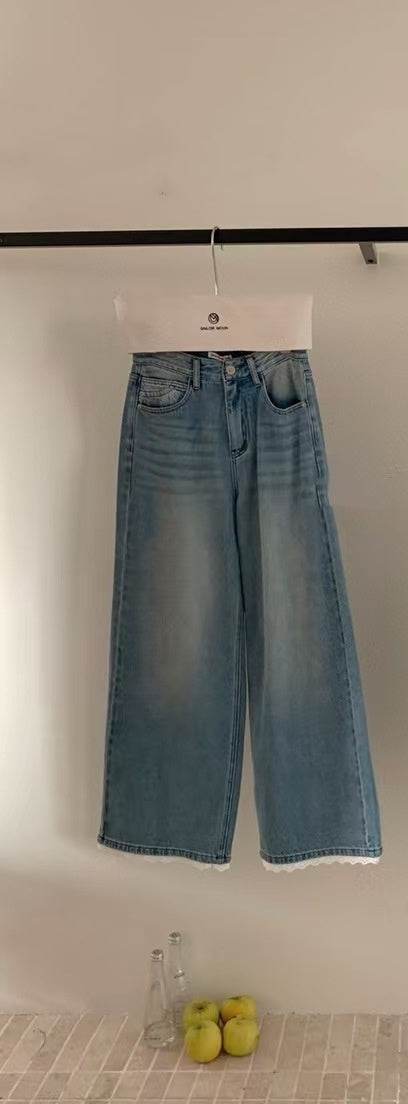 Buycenter Casual High Waist Straight Jeans - Vintage Blue Wide Leg Style - Buy Center