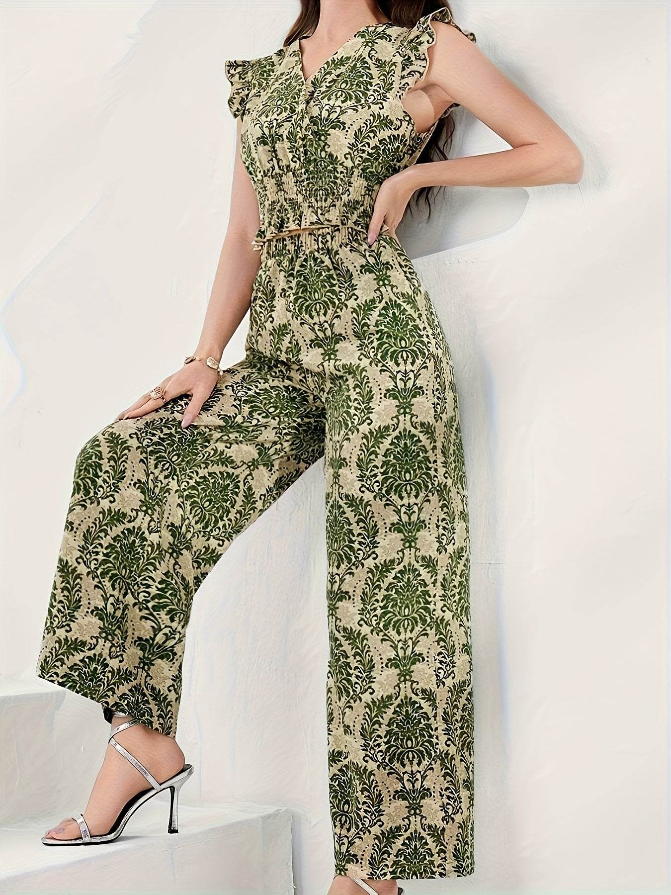 Women's Printed Sleeveless Top & Loose Pants Set - Elegant Spring Style - Buy Center