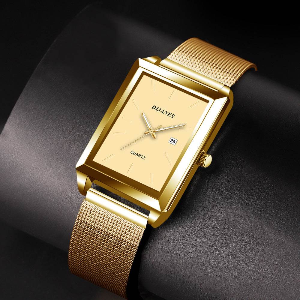 Buy Center Men's Square Quartz Watch - Stylish Gold & Black Design - Buy Center