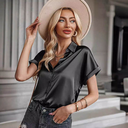 Buycenter Multicolor Silk Satin Shirt - Casual Short Sleeve Top - Buy Center