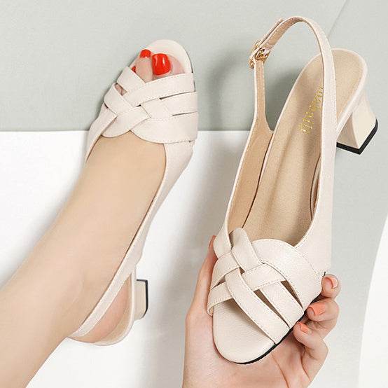 Woven Chunky Heel Peep Toe Sandals - Stylish Ankle Buckle Shoes for Women - Buy Center