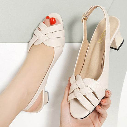 Woven Chunky Heel Peep Toe Sandals - Stylish Ankle Buckle Shoes for Women - Buy Center