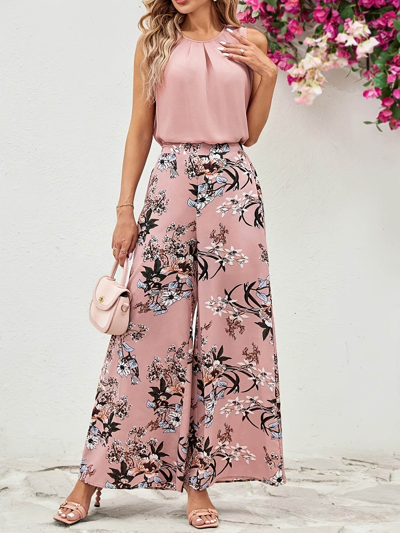 Elegant Sleeveless Top & Wide Leg Pants Set - Spring/Summer Fashion - Buy Center