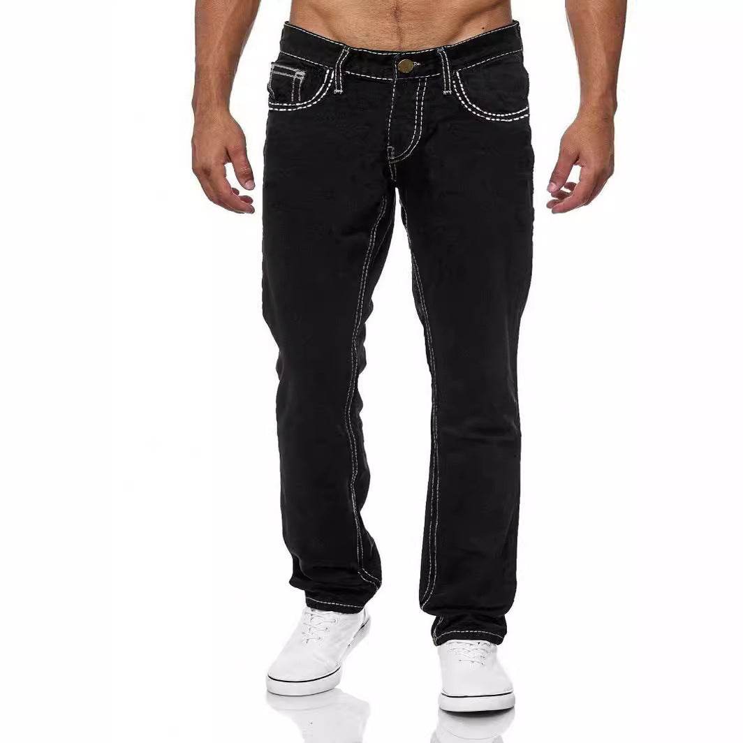Men's Straight Jeans - European & American Style in Light Blue, Blue, Black - Buy Center