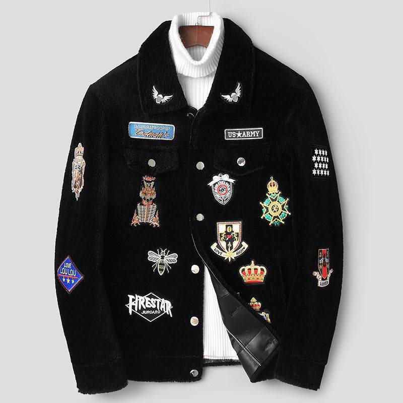 Fashionable White Grain Lamb Fur Jacket - Genuine Leather M-5XL Sizes - Buy Center