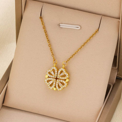 Fashionable Heart-Shaped Necklace - 4-in-1 Clover Design for Women - Buy Center