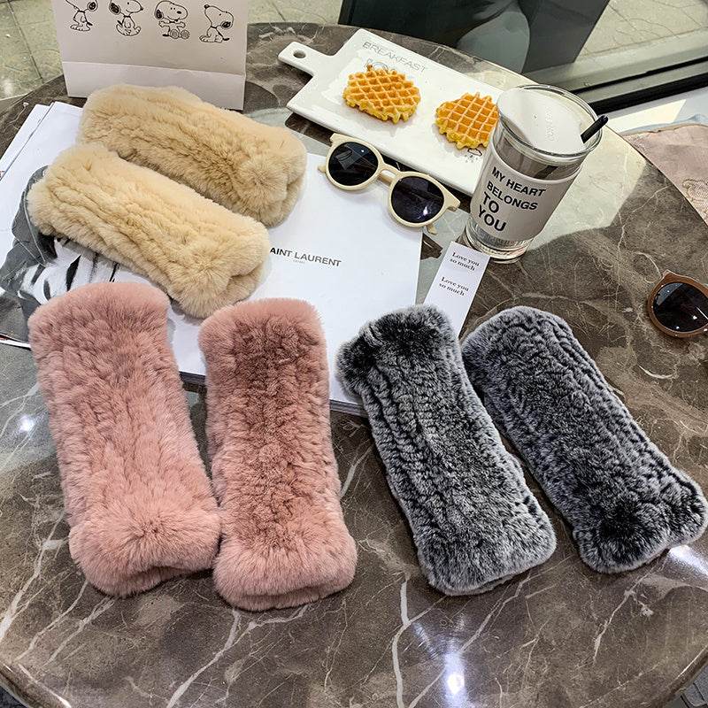 Sweet Warm Rex Rabbit Fur Gloves - Cozy Half Finger Design for Winter - Buy Center