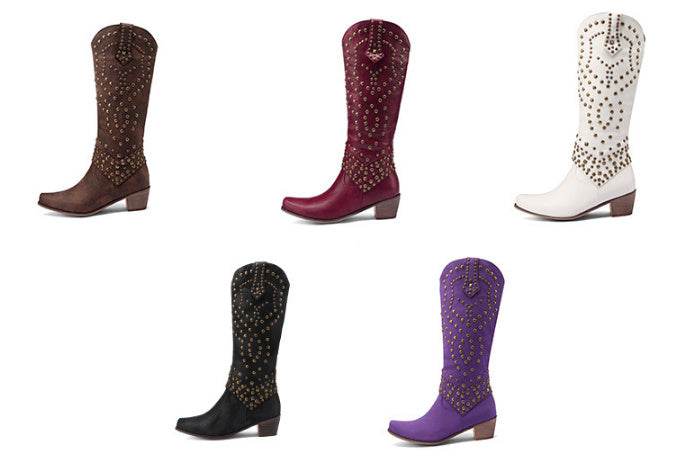 Buycenter Women's High Boots - Autumn & Winter Rivet Thick Heel Design - Buy Center