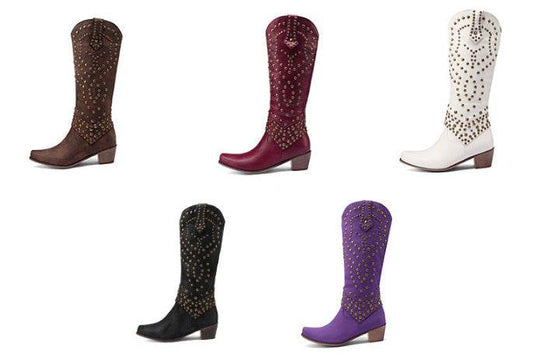 Buycenter Women's High Boots - Autumn & Winter Rivet Thick Heel Design - Buy Center