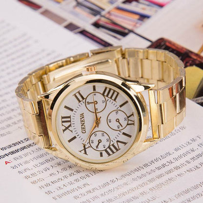 Geneva Alloy Quartz Watch for Men - Stylish Gold & White Design - Buy Center
