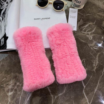 Sweet Warm Rex Rabbit Fur Gloves - Cozy Half Finger Design for Winter - Buy Center