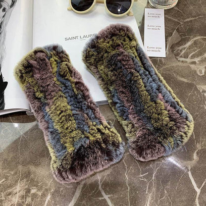 Sweet Warm Rex Rabbit Fur Gloves - Cozy Half Finger Design for Winter - Buy Center