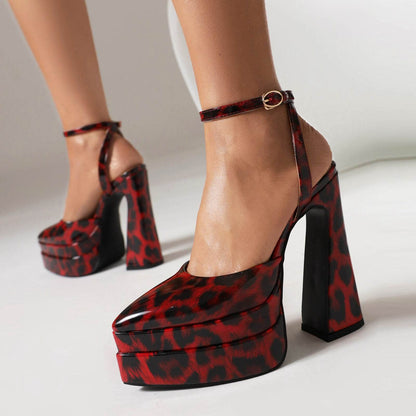 Women's Leopard Print Waterproof Heels - Chic Platform Pumps for 2025 - Buy Center