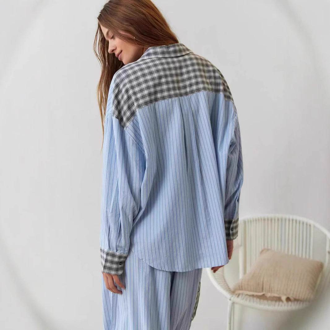 Women's Plaid Dressing Gown Set - Long Sleeve Shirt & Trousers Outfit - Buy Center