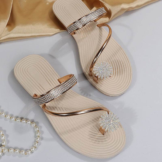 Plus Size Summer Sandals for Women - Rhinestone Flower Design 2025 - Buy Center