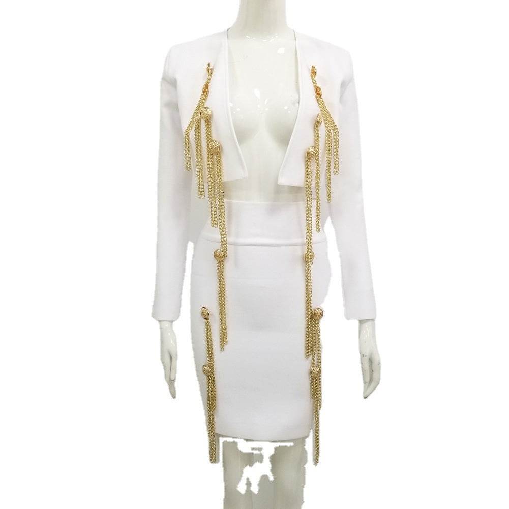 Buycenter Long Sleeve Bandage Suit - Stylish Button Chain Jumpsuit - Buy Center