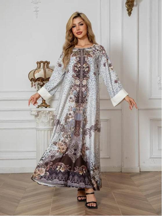 Buycenter Elegant Floral Print Abaya Dress - Long Sleeve for Ladies - Buy Center