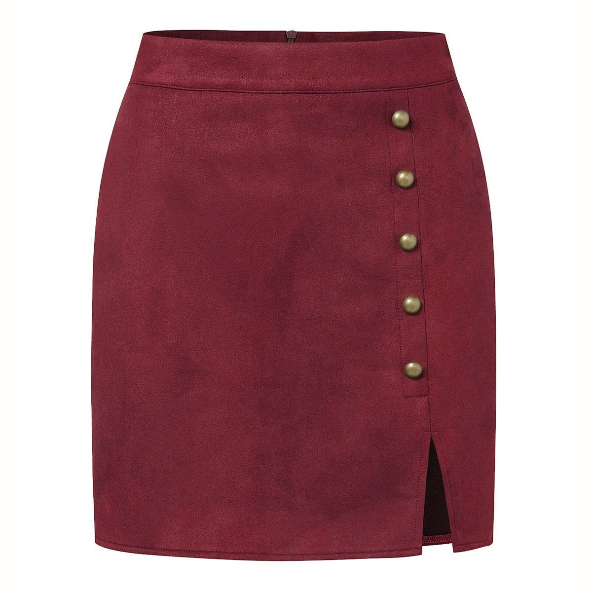 Buycenter Women's Suede High Waist Skirt - A-Line with Metal Buckle - Buy Center