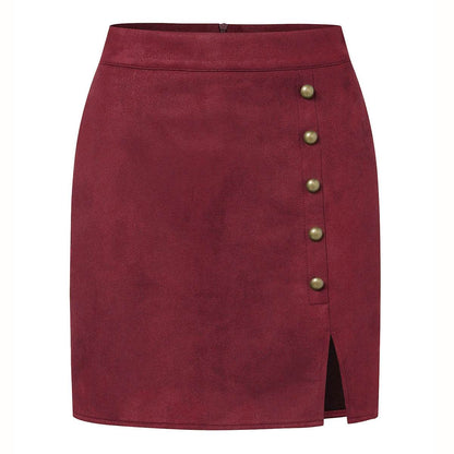 Buycenter Women's Suede High Waist Skirt - A-Line with Metal Buckle - Buy Center