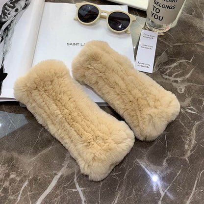 Sweet Warm Rex Rabbit Fur Gloves - Cozy Half Finger Design for Winter - Buy Center