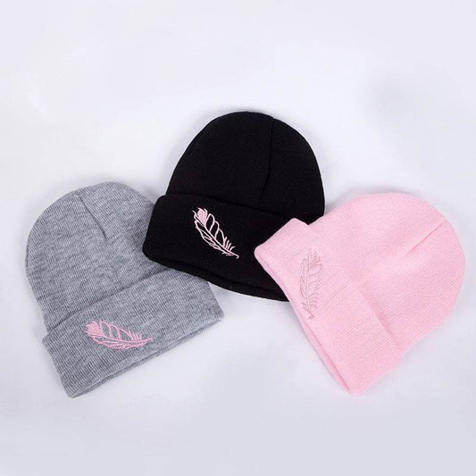 Buycenter Versatile Embroidered Feather Knit Hat - Winter Baseball Cap - Buy Center