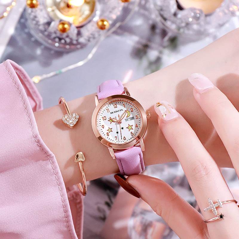 Women's Luminous Quartz Watch - Double Calendar, Stylish & Slim Design - Buy Center
