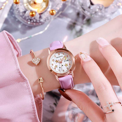 Women's Luminous Quartz Watch - Double Calendar, Stylish & Slim Design - Buy Center