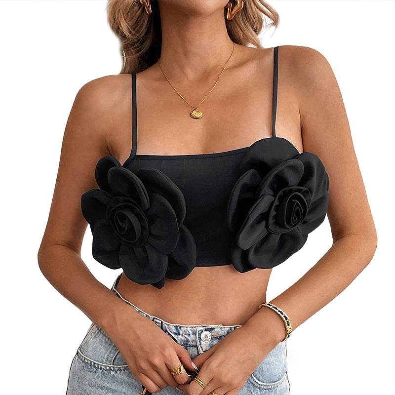 Buycenter Black Flower Camisole - Sexy Adjustable Sling Style Top - Buy Center