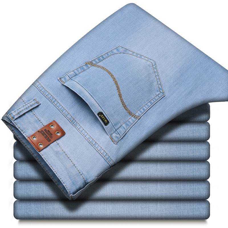 Men's Elastic Straight Fit Jeans - Comfortable Cotton in Light Blue - Buy Center