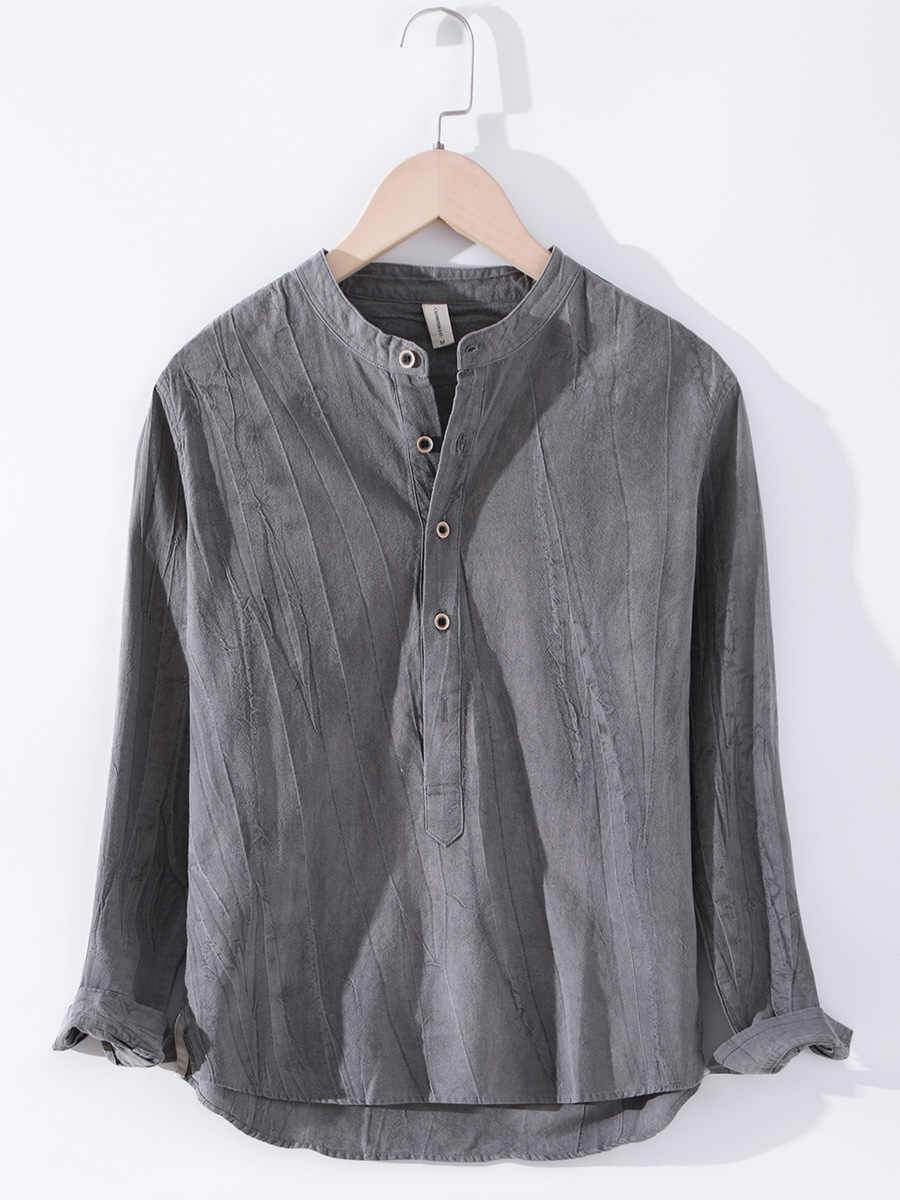 Buycenter Long Sleeved Linen Shirt - Retro Stand Up Collar Style 2025 - Buy Center
