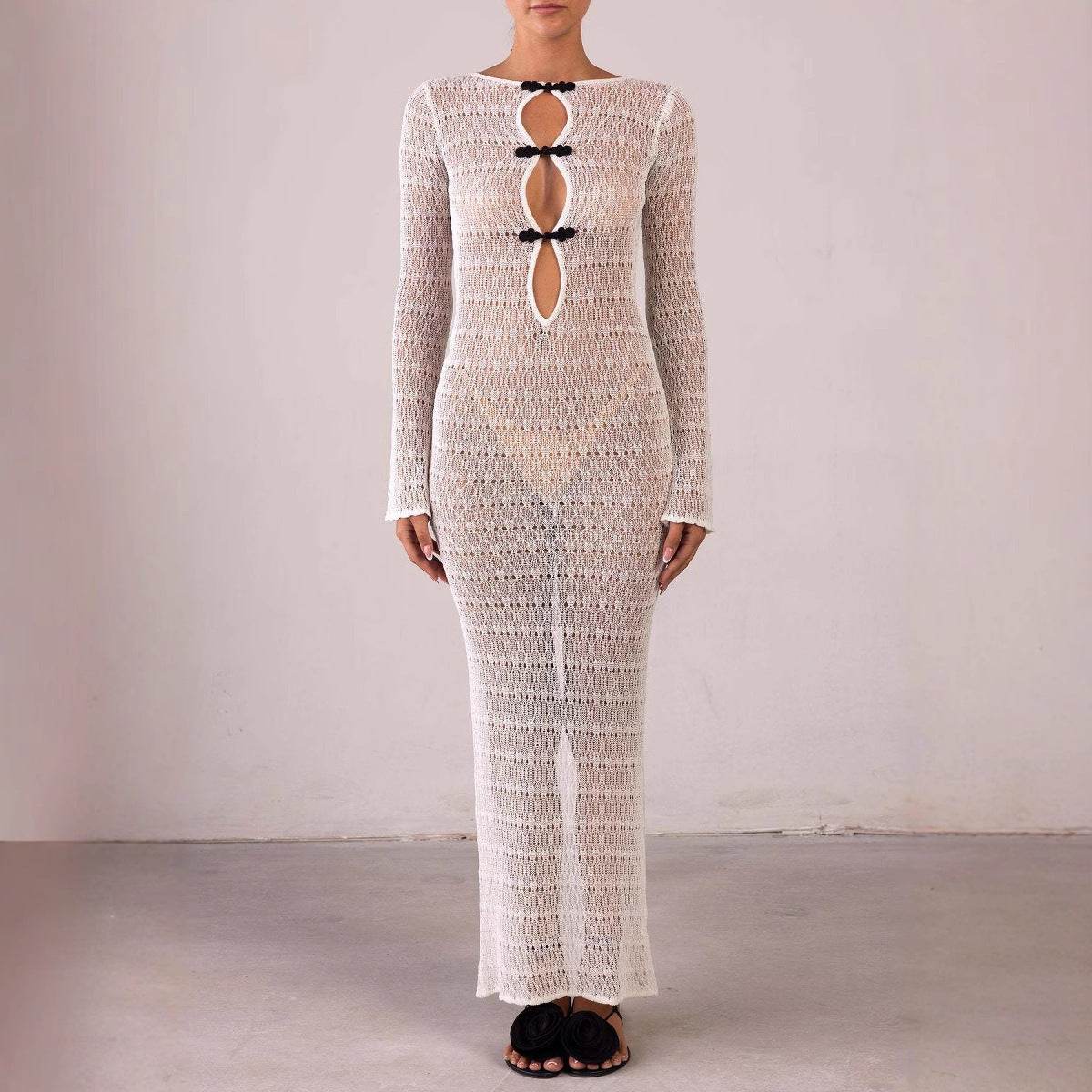 Bohemian Hollow Slit Beach Cover-up Dress - White & Black Styles - Buy Center