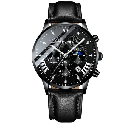 Buycenter Men's Waterproof Quartz Watch - Three-Eye Design, Stylish Alloy Band - Buy Center