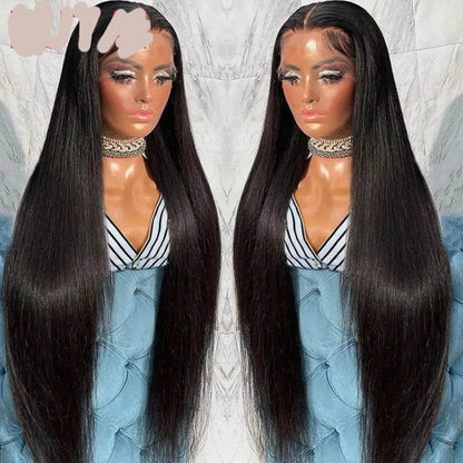 Real Human Hair Lace Wig Set - Medium Length Straight Black Wig - Buy Center