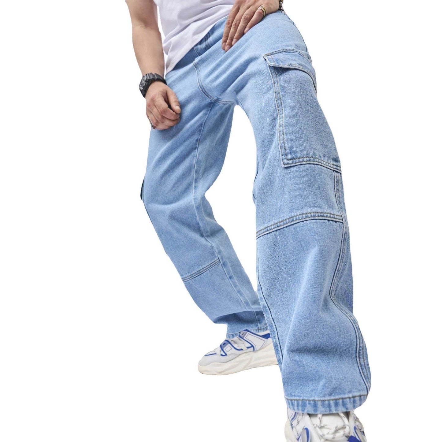 Men's Loose American Style Jeans - Mid Waist, Elastic Cotton Trousers - Buy Center