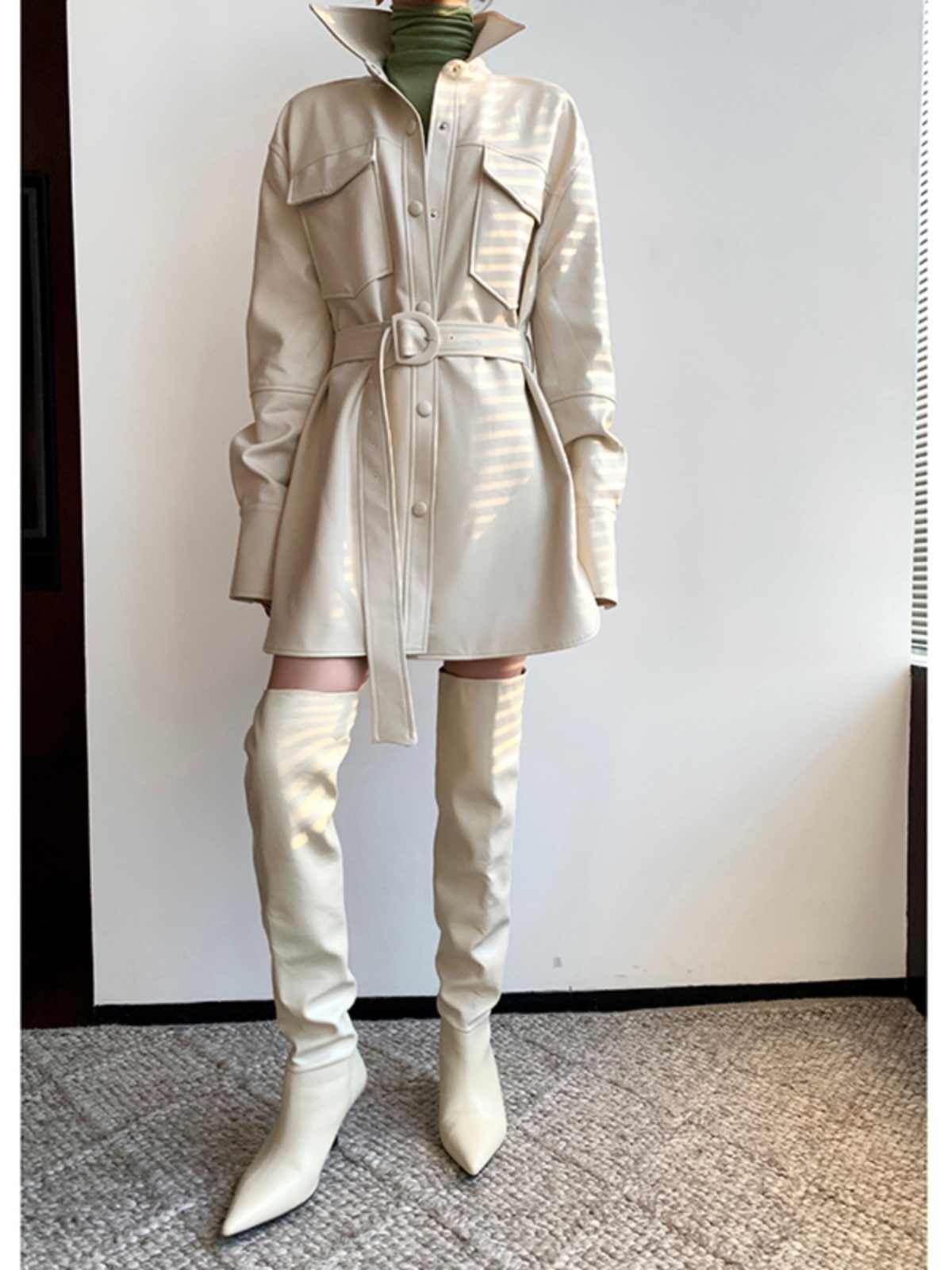 Women's Retro White Leather Coat - Chic Mid-Length Blouse Style 2025 - Buy Center