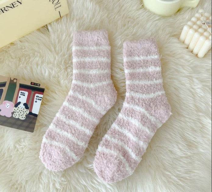 Women's Extra Thick Striped Socks - Breathable Coral Fleece Comfort - Buy Center