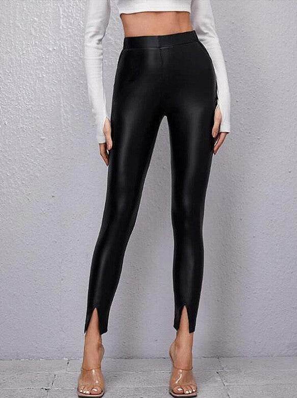 Buycenter Sexy PU Leather Skinny Pants - High Waist, Split Design - Buy Center