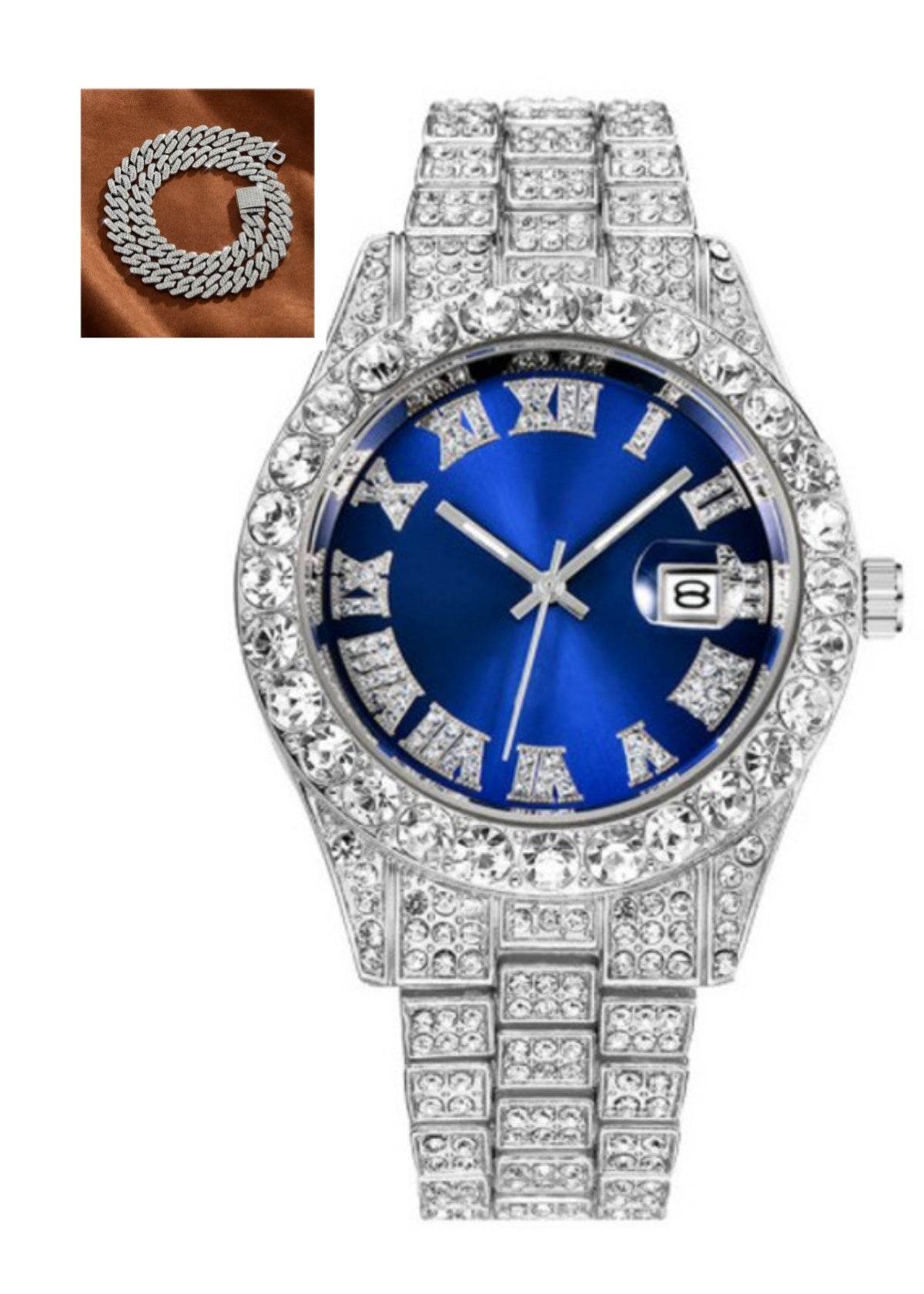 Hot Men's Steel Quartz Watch - Hip Hop Style with Diamond Roman Scale - Buy Center