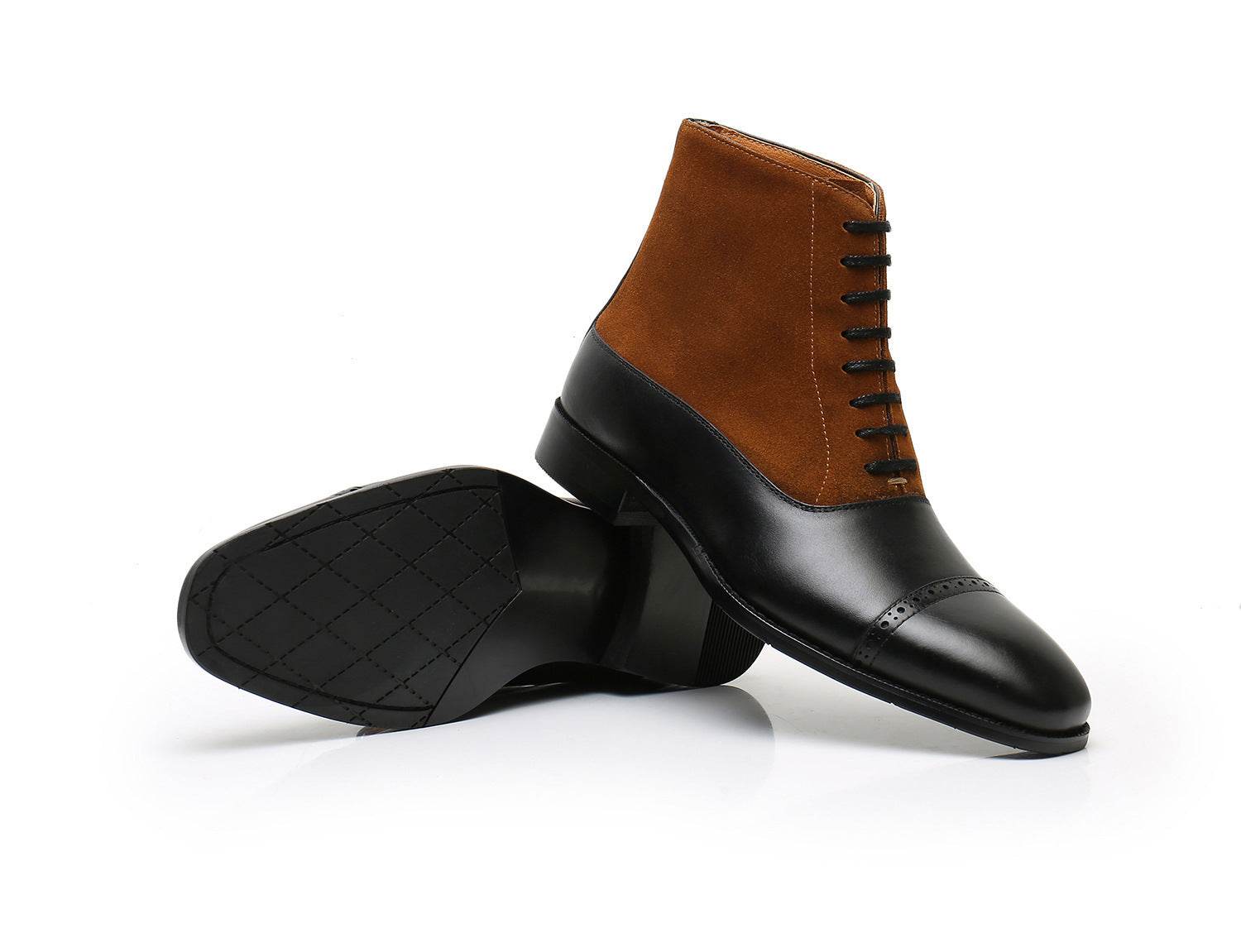 Men's High-Top Cowhide Boots - Lace-Up, Stylish Color Matching Design - Buy Center