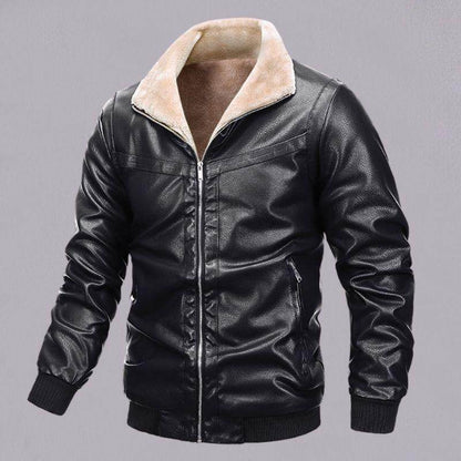 Trendy Men's Leather Jacket with Fleece - Zipper Pocket for Winter Style - Buy Center