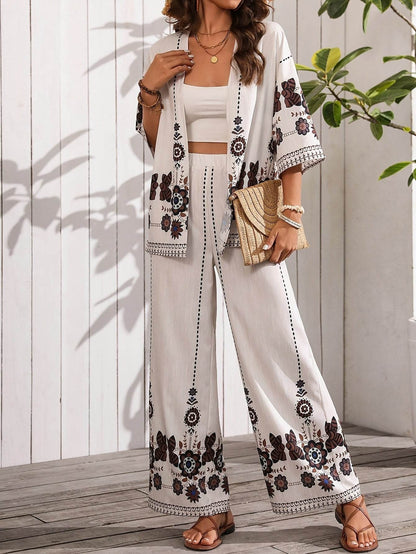 H632 Long Pants Floral Set - Casual Cardigan Collar Style - Buy Center
