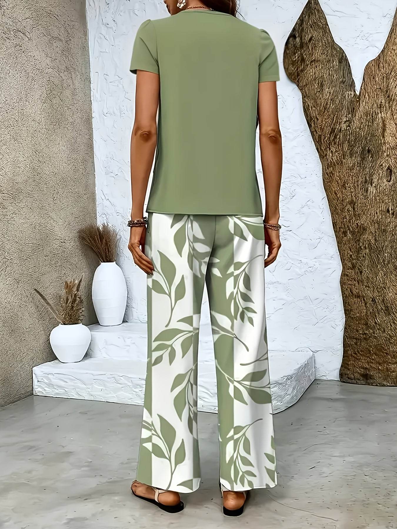 Women's Floral 2pcs Short Sleeve Pants Set - Elegant Spring Style - Buy Center